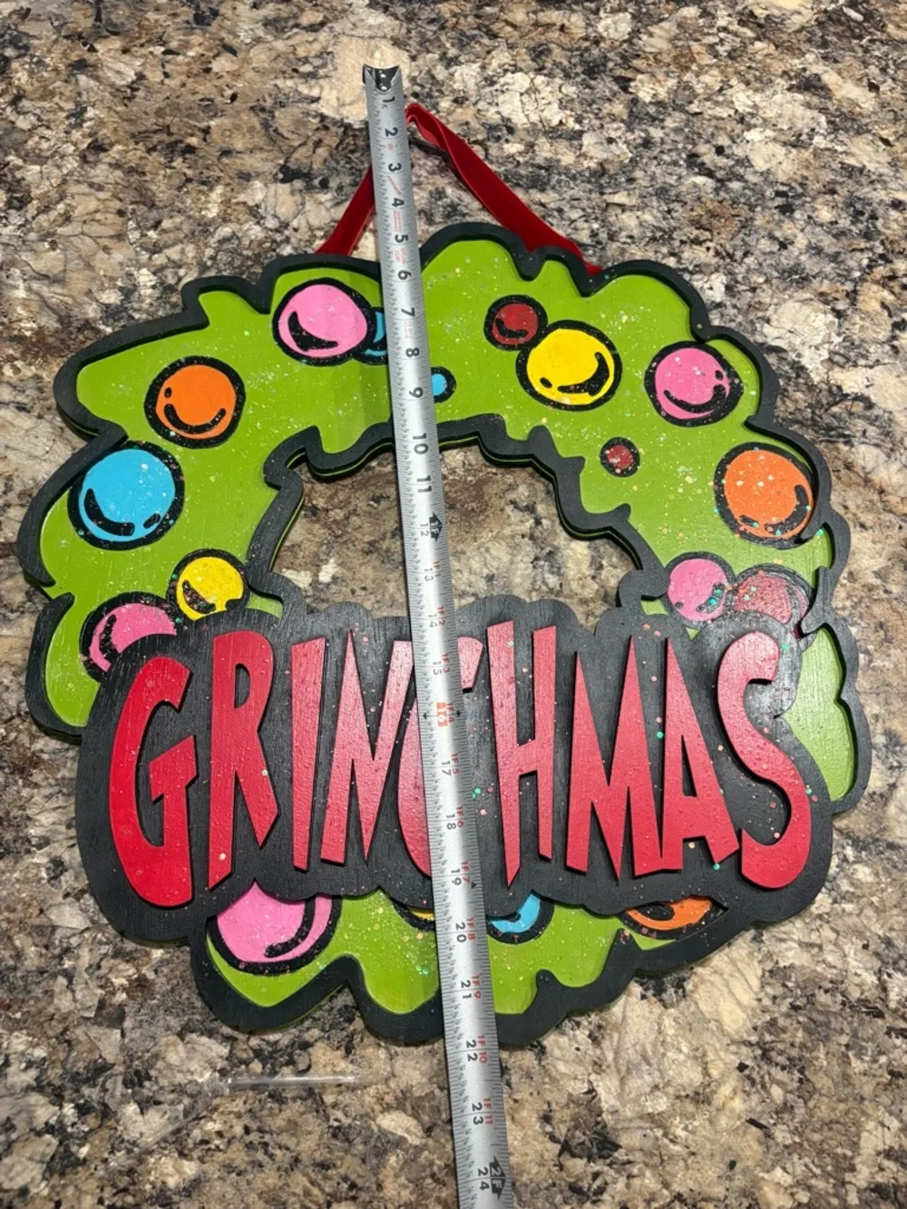 Grinchmas Holiday Wreath Wall Sign - Green and Red